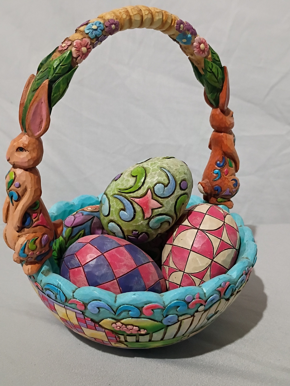 Jim Shore..Heartwood "Hunting Eggs,Finding Joy" Easter Basket With Eggs 2006